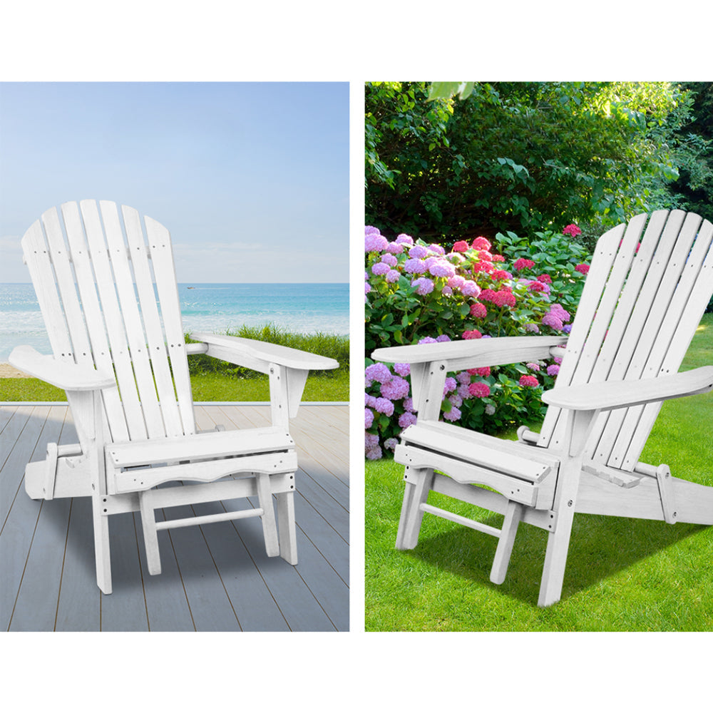 Outdoor Chairs Patio Furniture Beach Adirondack Lounge Set of 2 - White