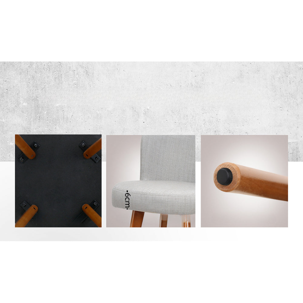 Set of 2 Wooden Fabric Bar Stools Circular Footrest - Light Grey