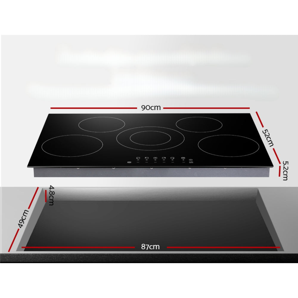 90cm Ceramic Cooktop Electric Cook Top 5 Burner Stove Hob Touch Control 6-Zones