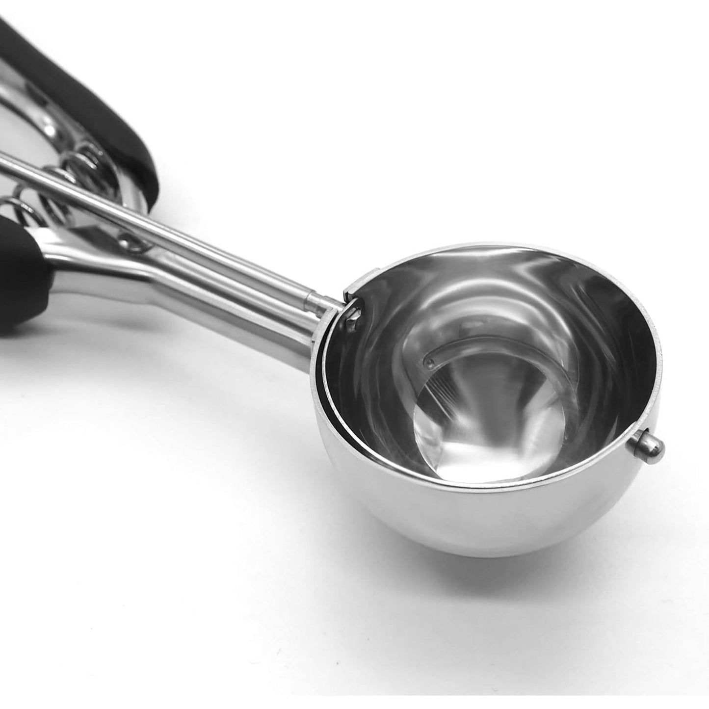 Stainless Steel Ice Cream Cookie Scoop with Trigger and Soft Silicone Handle - Black