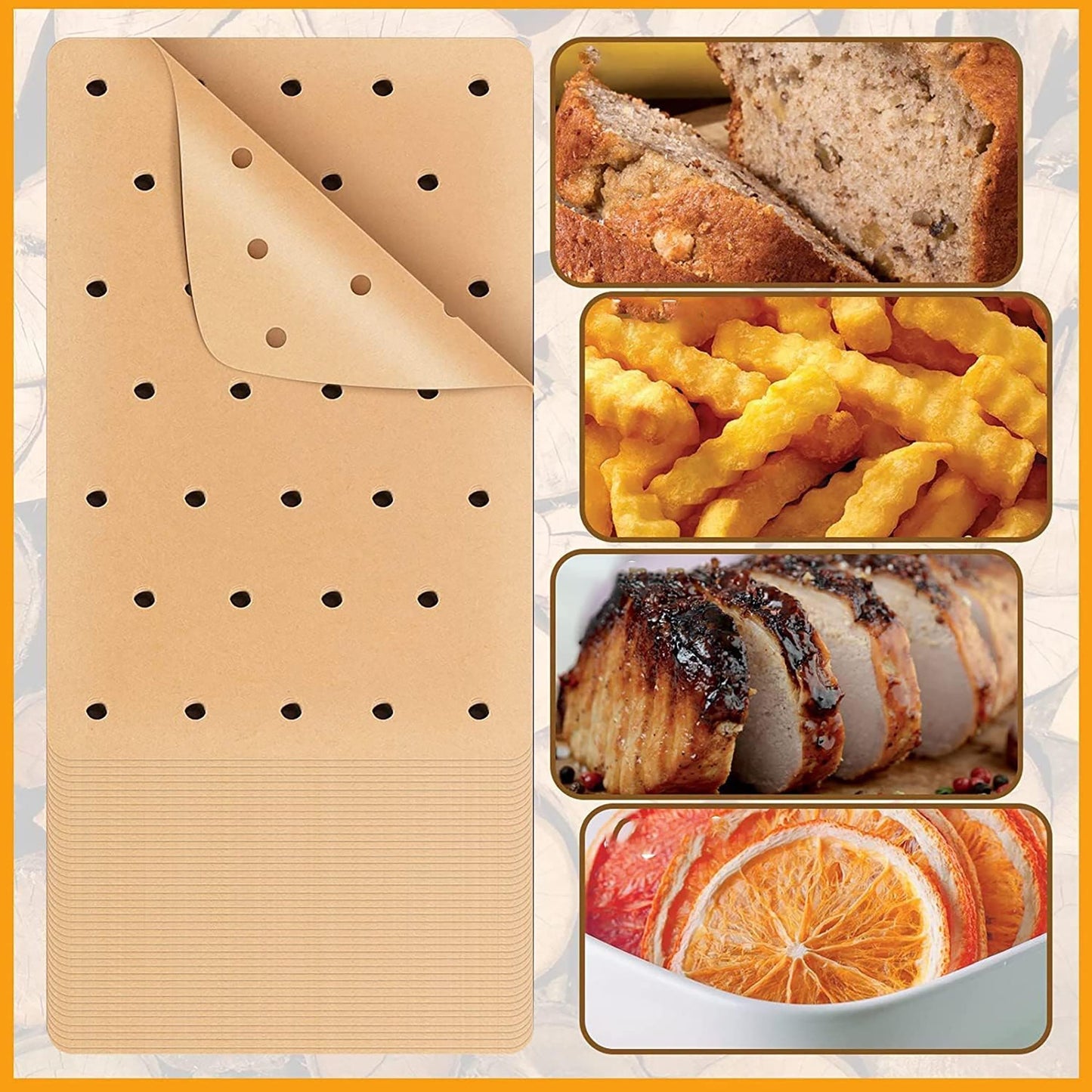 Disposable Air Fryer Liners for Dual Air Fryer 8.1 Inch 100 Pcs - Brown