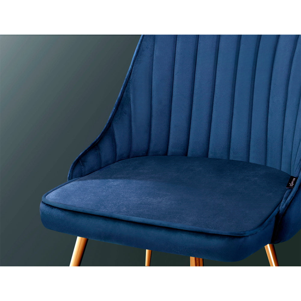 Set of 2 Dining Chairs Retro Chair Cafe Kitchen Modern Metal Legs Velvet Blue