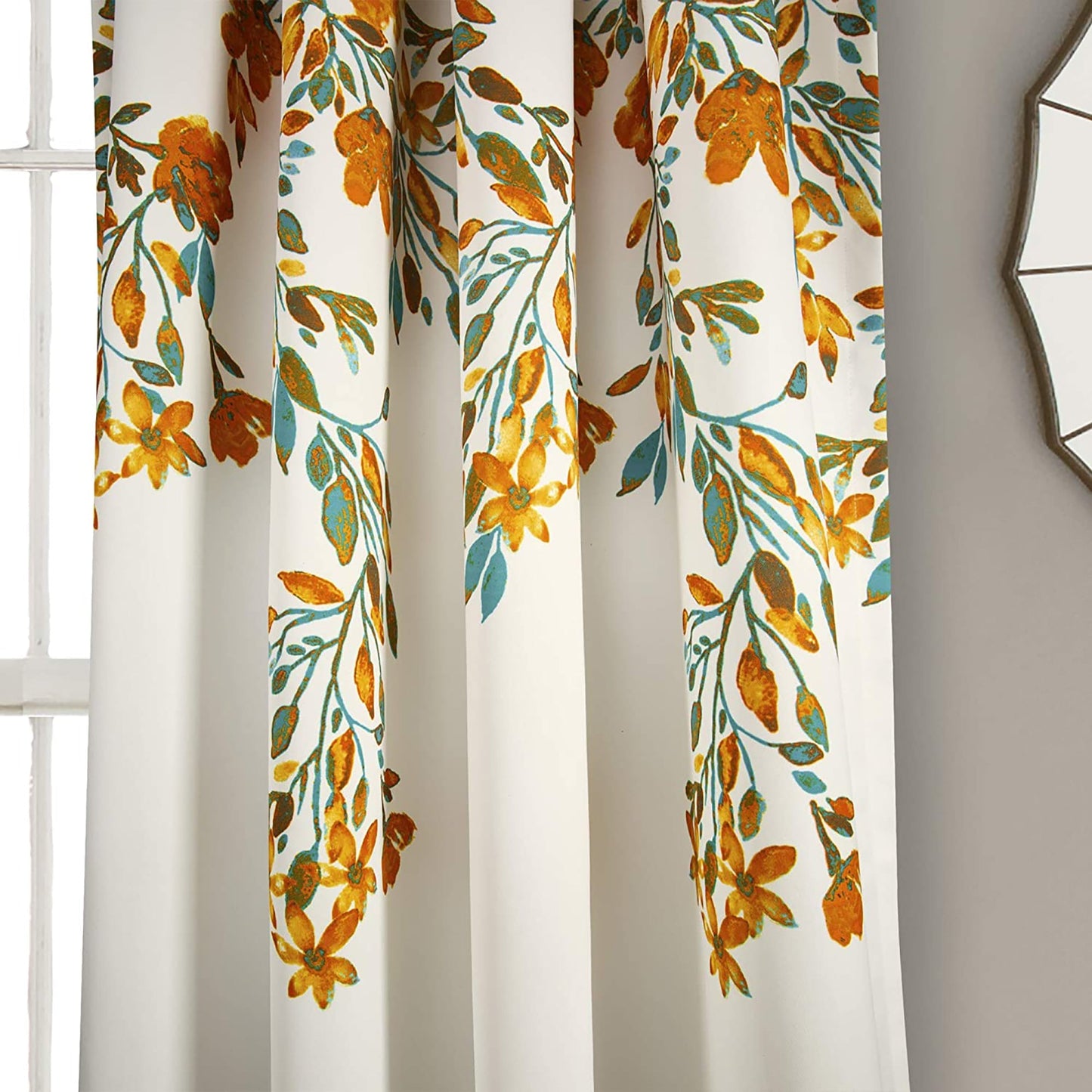 Room Darkening Floral Vine Print Window Panel Set 84 x 52 inch - Tangerine and Turquoise
