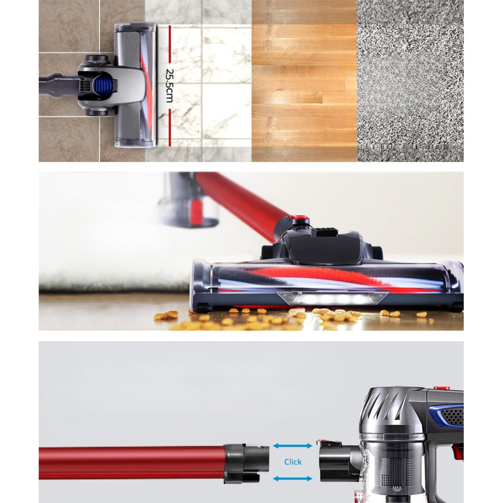 Handheld Vacuum Cleaner Cordless Stick Handstick Vac Bagless 2-Speed Headlight Red