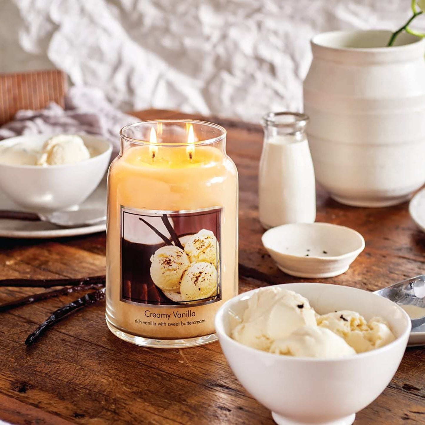 Creamy Vanilla Large Glass Apothecary Jar Scented Candle - Ivory