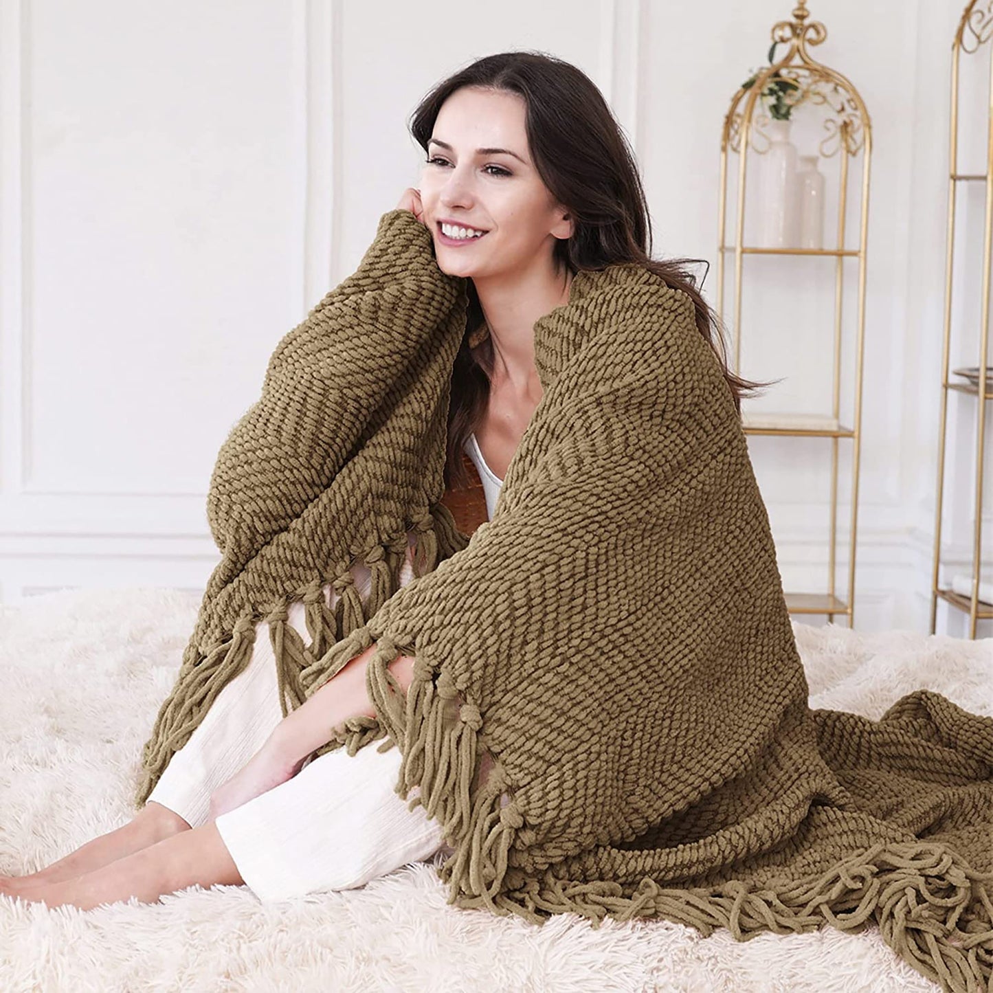 Knitted Solid Color Bed Sofa Couch Cover Throw Blanket 50x60 Inch - Amphora