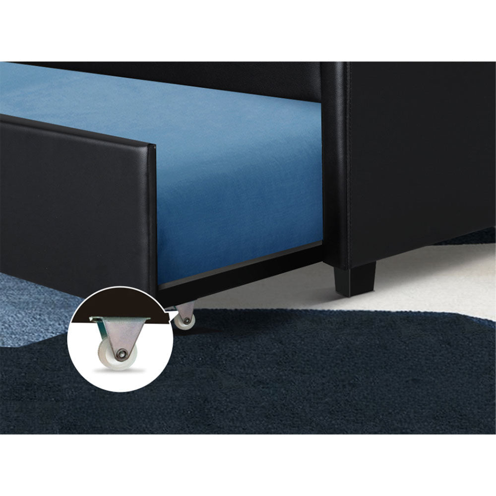 Trundle Bed Frame King Single Size Black Leather