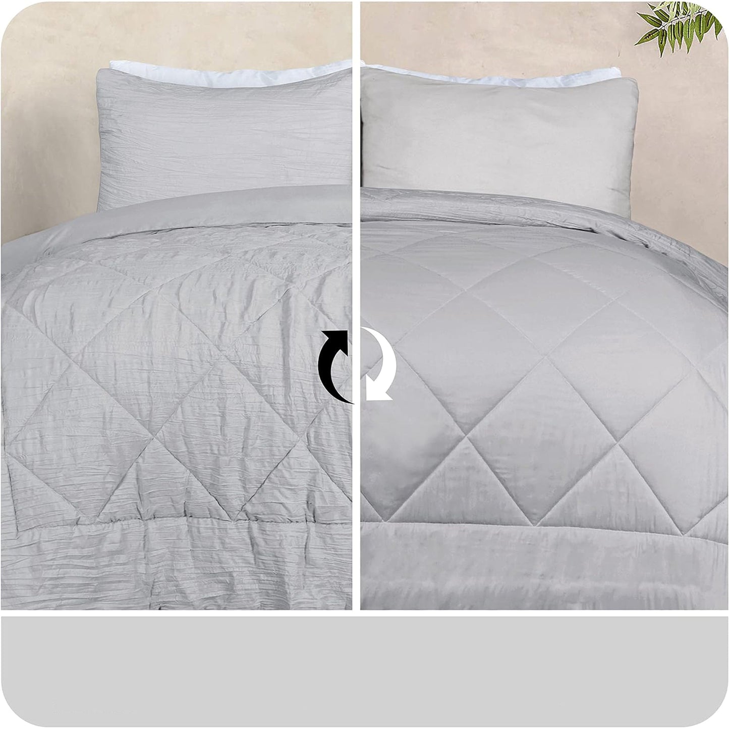 Warm and Cooling Crinkled Comforter Bedding Set - Grey