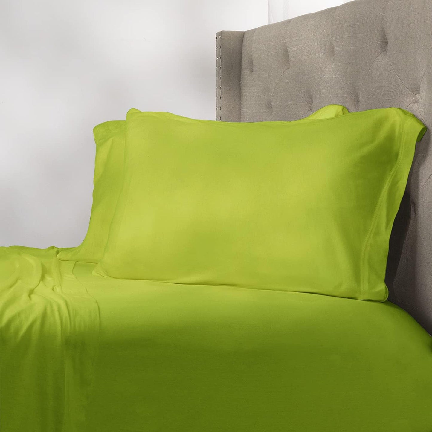 Flannel Cotton Jersey Bed Sheet Set - Lime Green