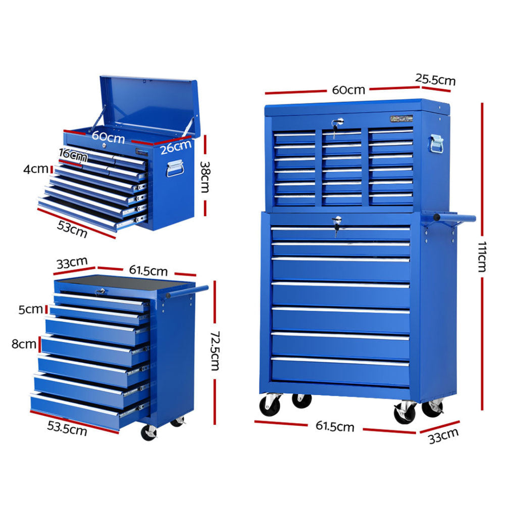 Garage Mechanic Trolley Chest Cabinet Toolbox 17 Drawers - Blue