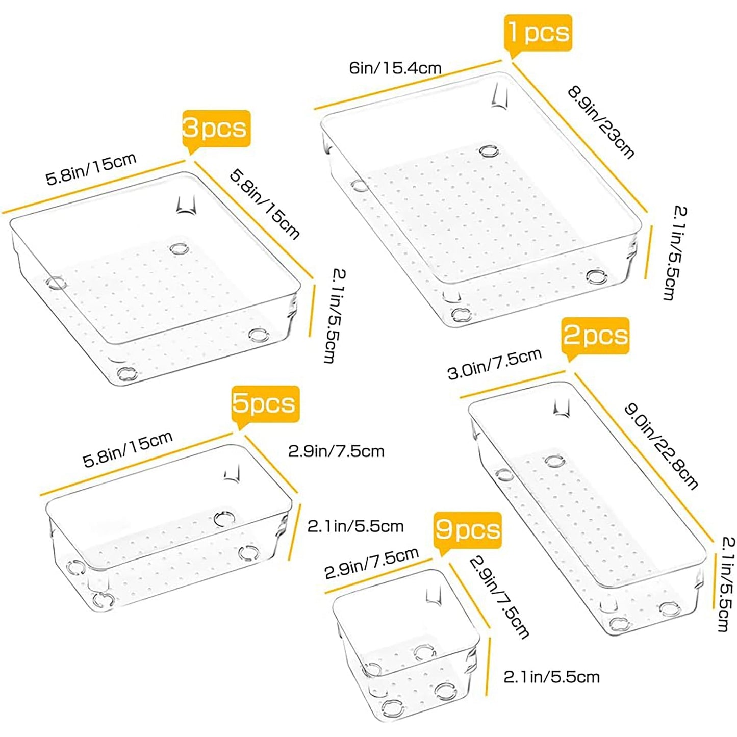 5 Different Size Desk Drawer Divider and Organizer Trays for Storage - 20 Pcs