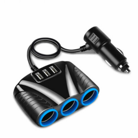 3 Way DC Car Charger Multi Socket with USB Ports