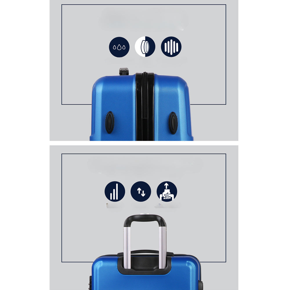 3pc Luggage Trolley Set Suitcase Travel TSA Hard Case Blue