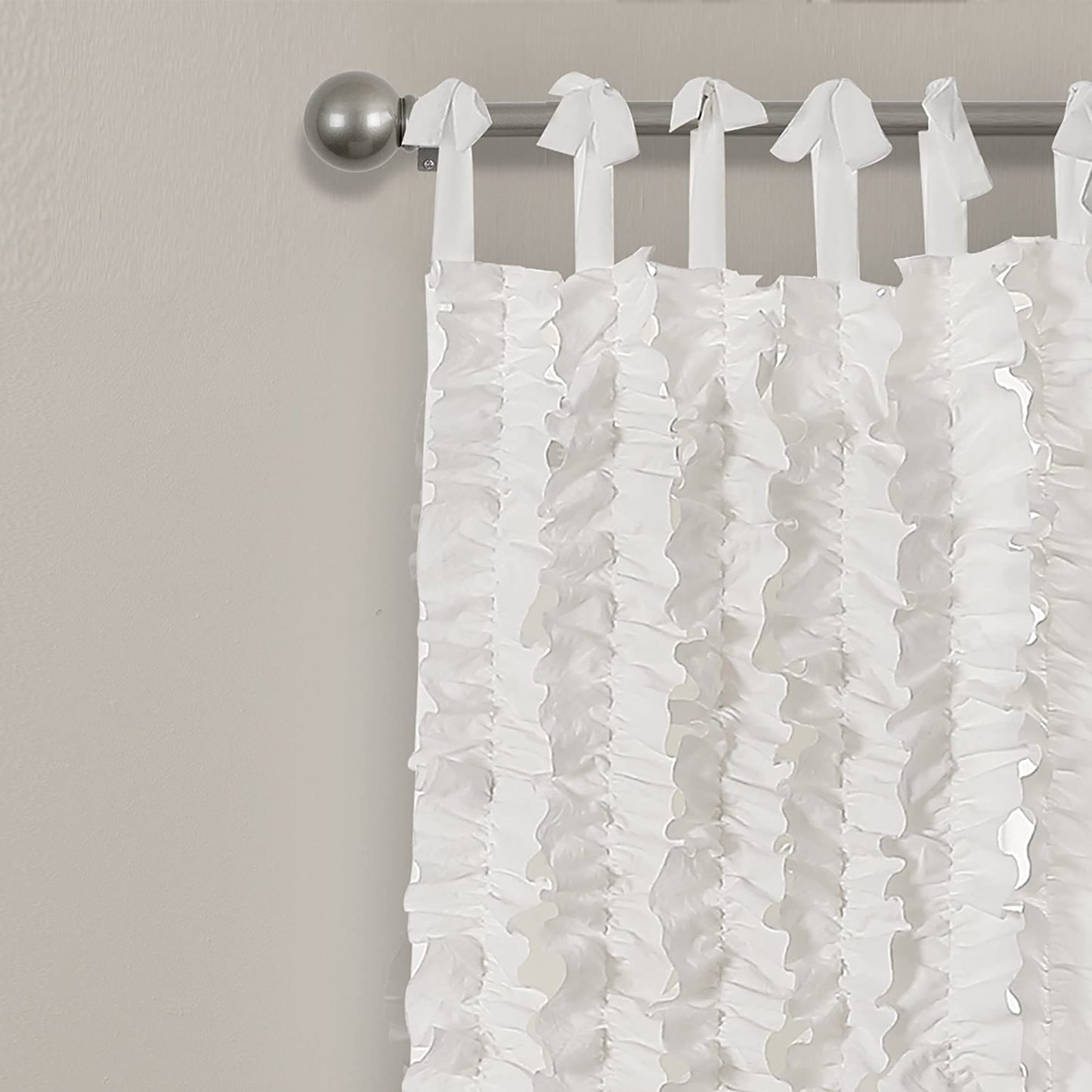 Ruffle Curtain Textured Window Panel Set for Living Dining Room and Bedroom - White