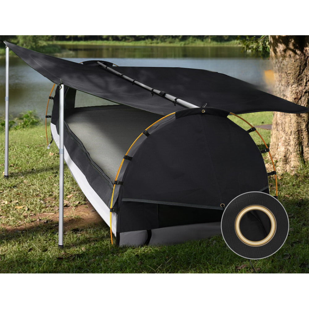 Double Camping Swags Canvas Free Standing Dome Tent with Mattress - Dark Grey