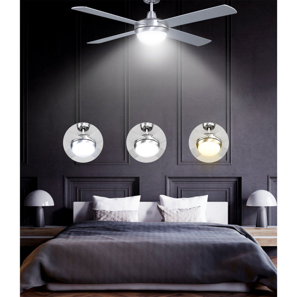 52'' Ceiling Fan w/Light w/Remote Timer - Silver