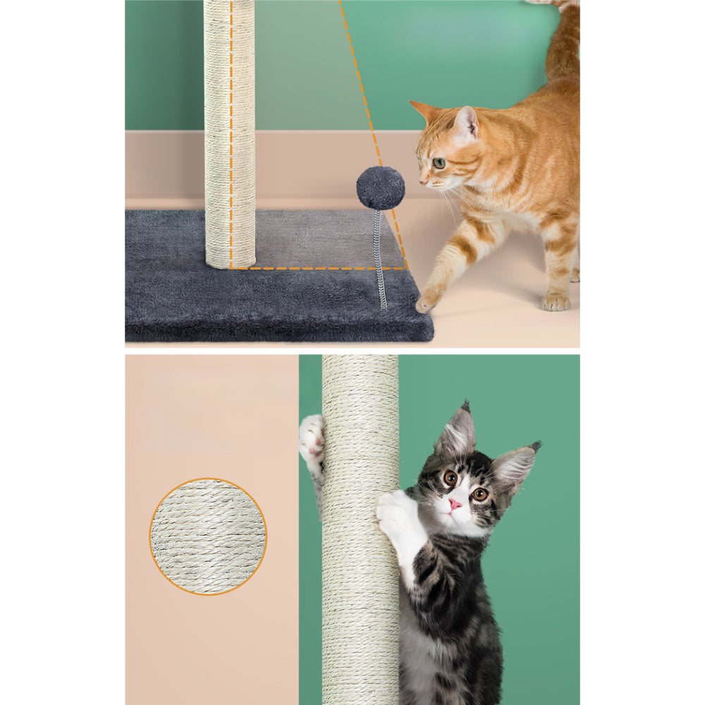 Cat Tree Scratching Post Tower House Hanging Toys Grey - 105cm