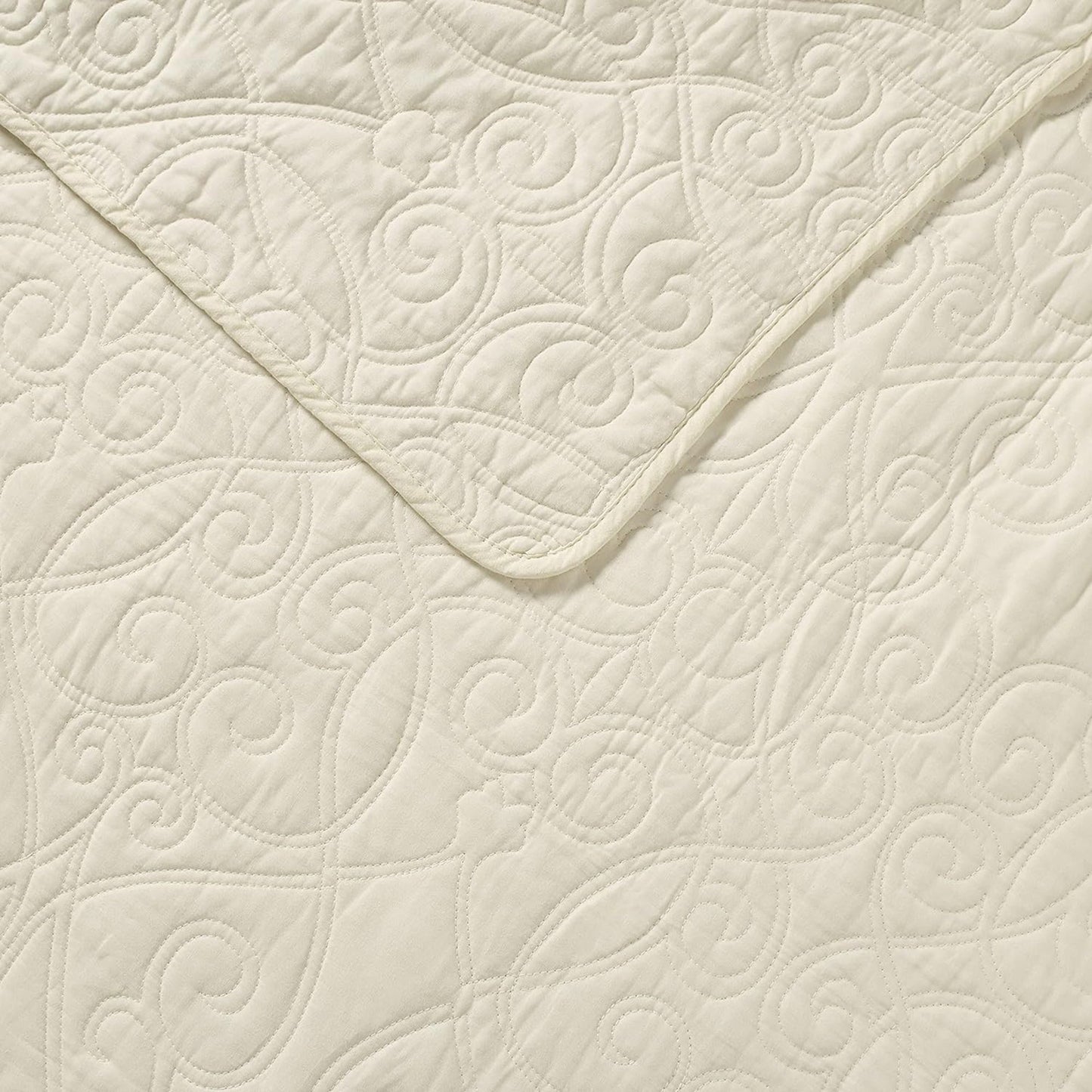 100% Cotton, Reversible All Season Bedding Quilt Set - Ivory