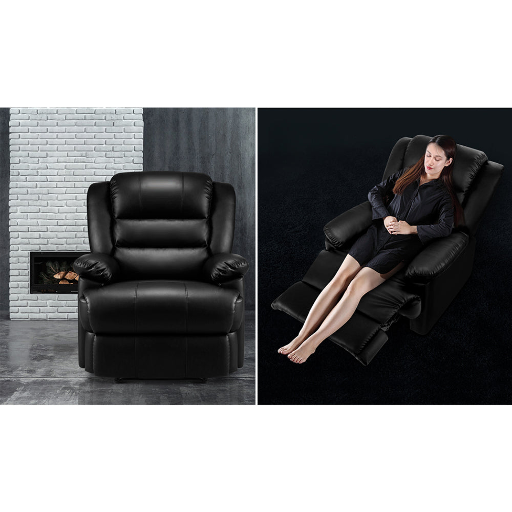 Recliner Chair Armchair Luxury Single Lounge Sofa Couch Leather Black