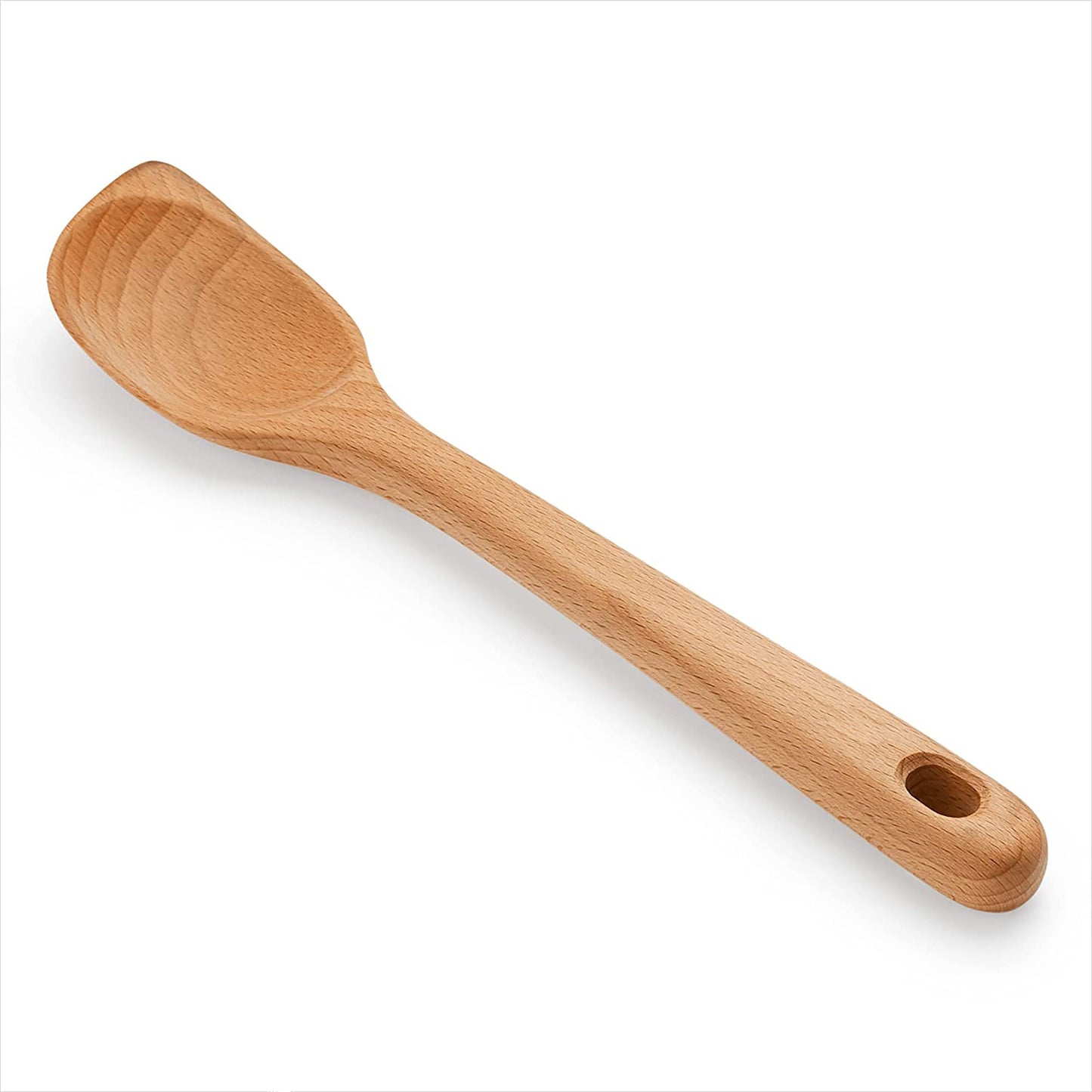 Solid Beechwood Corner Wooden Kitchen Spoon - Brown