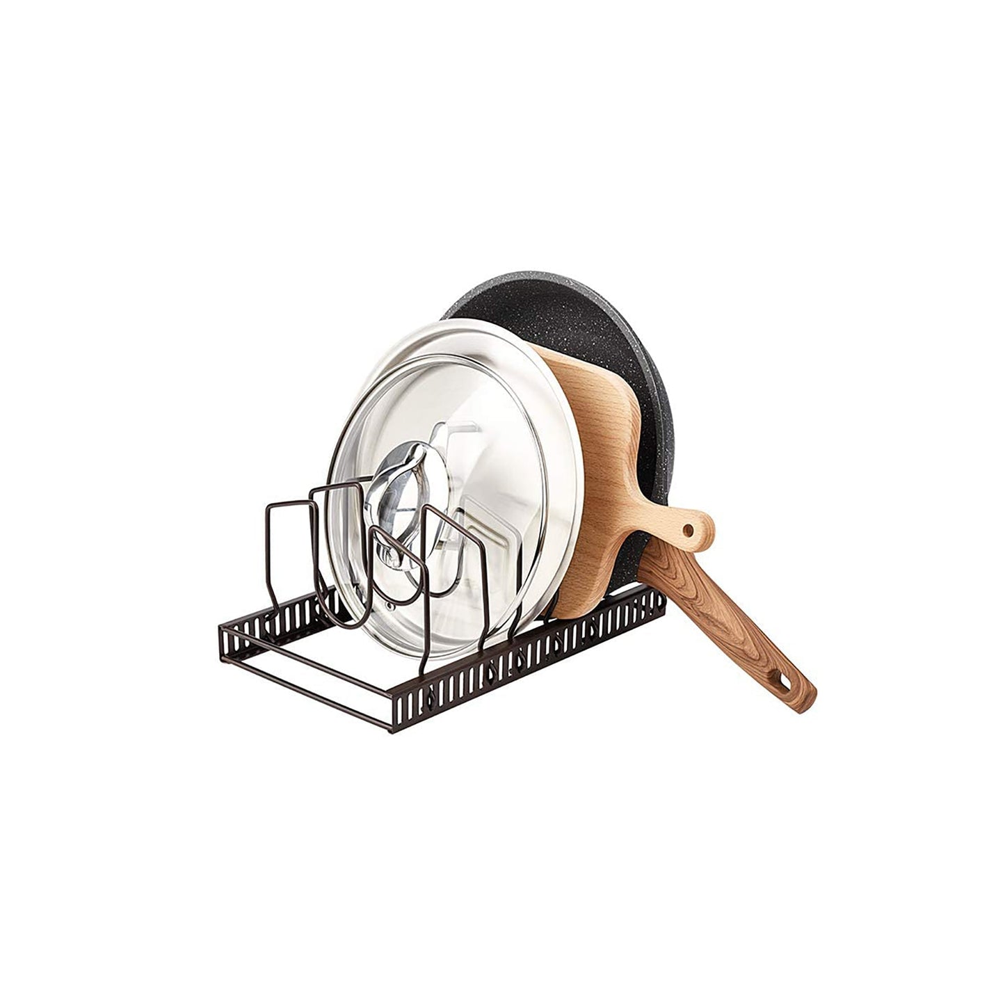 Adjustable Kitchen Lid Organizer with 7 Adjustable Compartments for Pantry or Cabinet - Brown