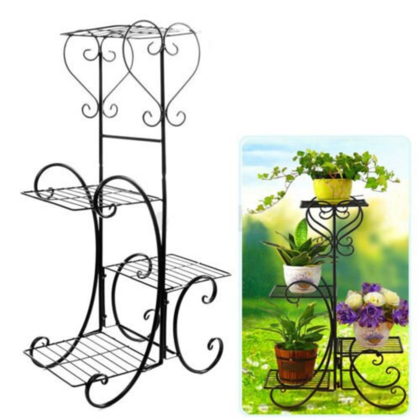 4 Tier Metal Plant Stand Indoor Outdoor Planter Rack for Pots and Flowers