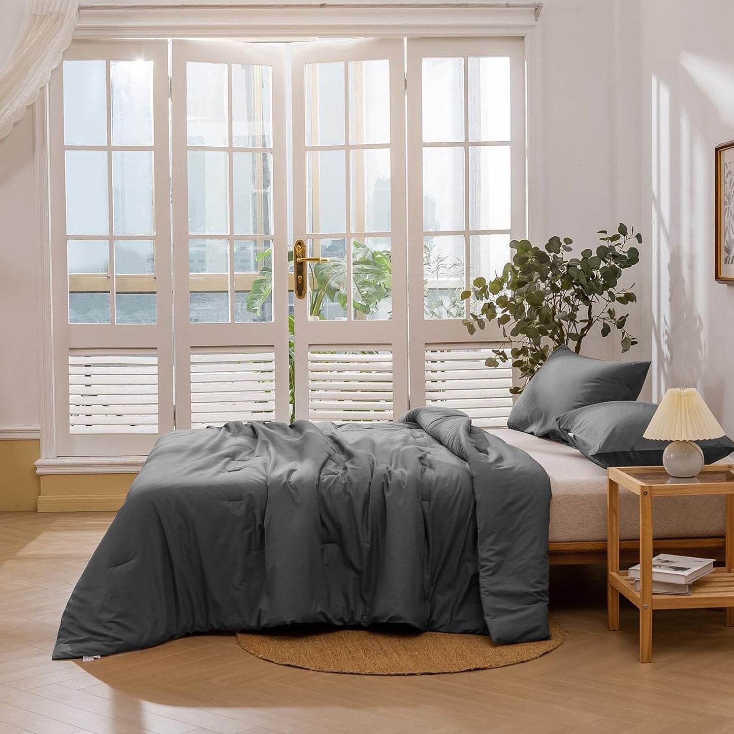 225TC Soft and Cozy Hypoallergenic Cotton Washed Quilt Cover Set - Dark Grey