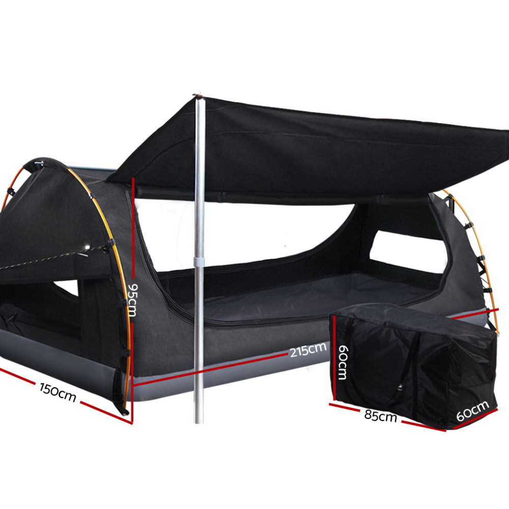 Camping Double Swag Canvas Free Standing Dome Tent - Dark Grey