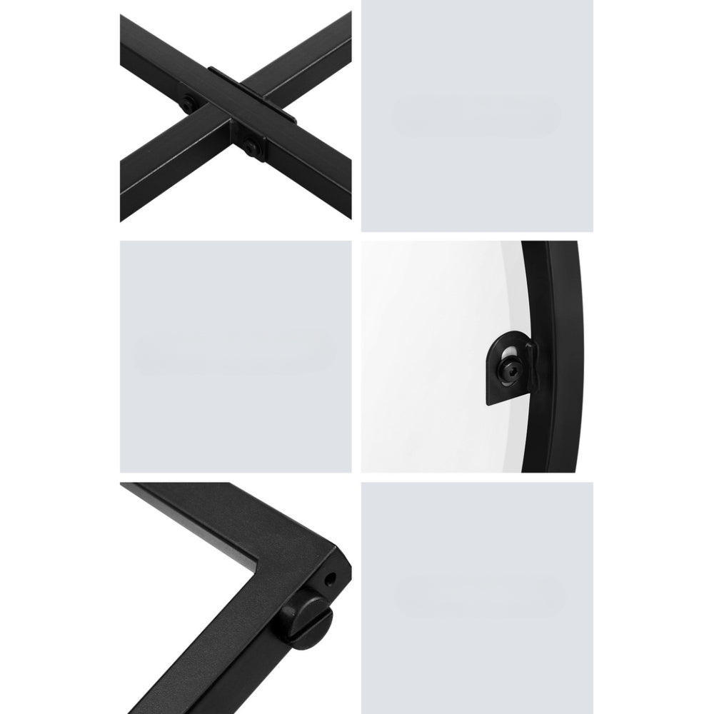 Coffee Table Marble Effect Side Tables Bedside Round Black Metal 70X70CM