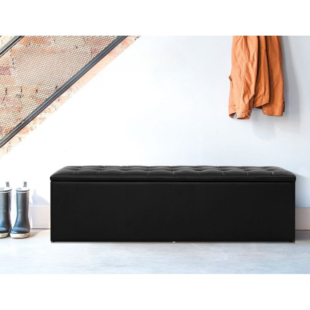 Storage Ottoman Blanket Box Black LARGE Leather Rest Chest Toy Foot Stool