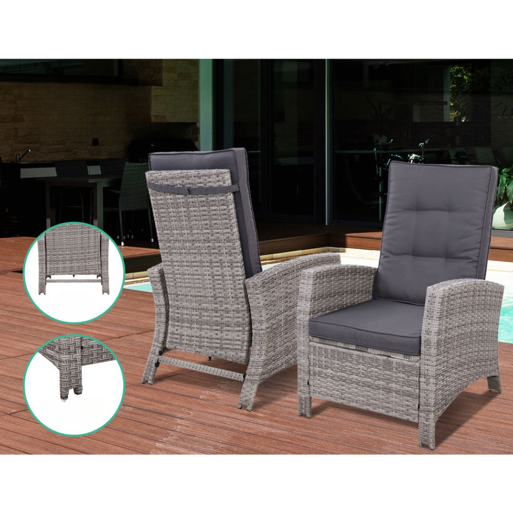 Sun Recliner Chair Wicker Sofa Outdoor Patio Garden Lounge - Grey