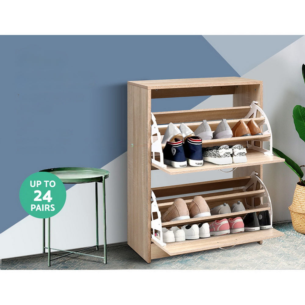 Shoe Cabinet Shoes Storage Rack 24 Pairs Organiser Shelf Cupboard Oak