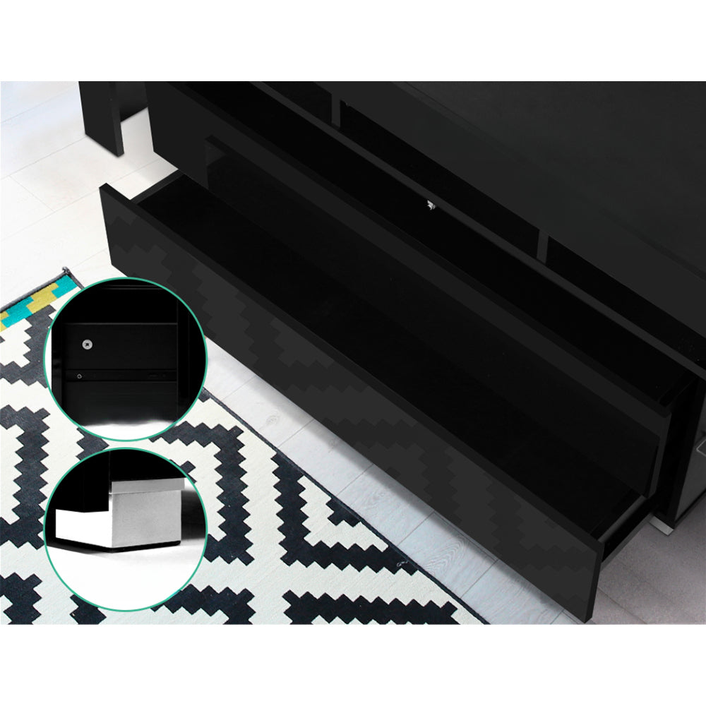 TV Cabinet Entertainment Unit Stand RGB LED Gloss Furniture 160cm Black