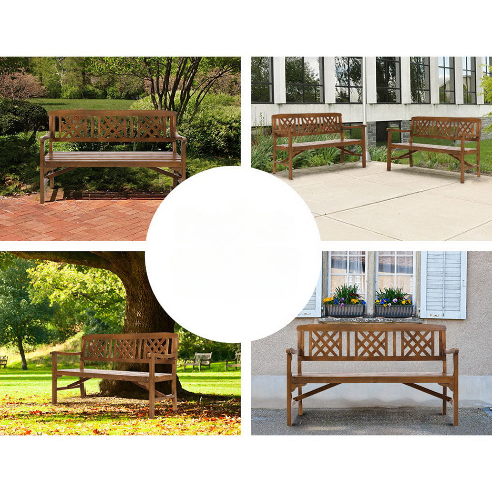 Wooden Outdoor Garden Bench Patio Lounge Chair 3 Seater - Natural