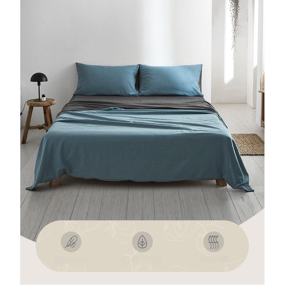 Bed Sheet Set Cotton Sheets Dark Blue Single/Double/Queen/King