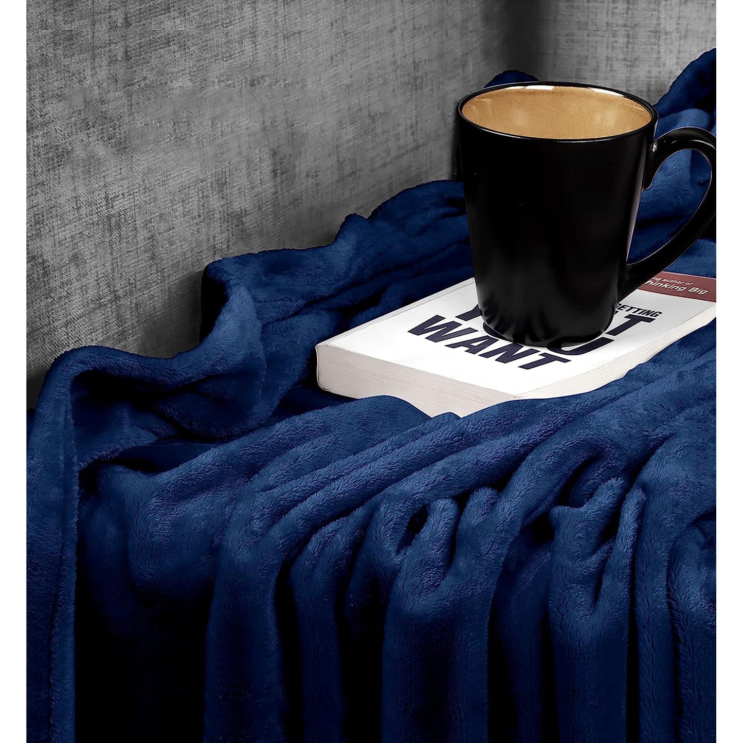 300GSM Microfibre Luxury Anti-Static Fuzzy Soft Fleece Blanket - Navy Blue