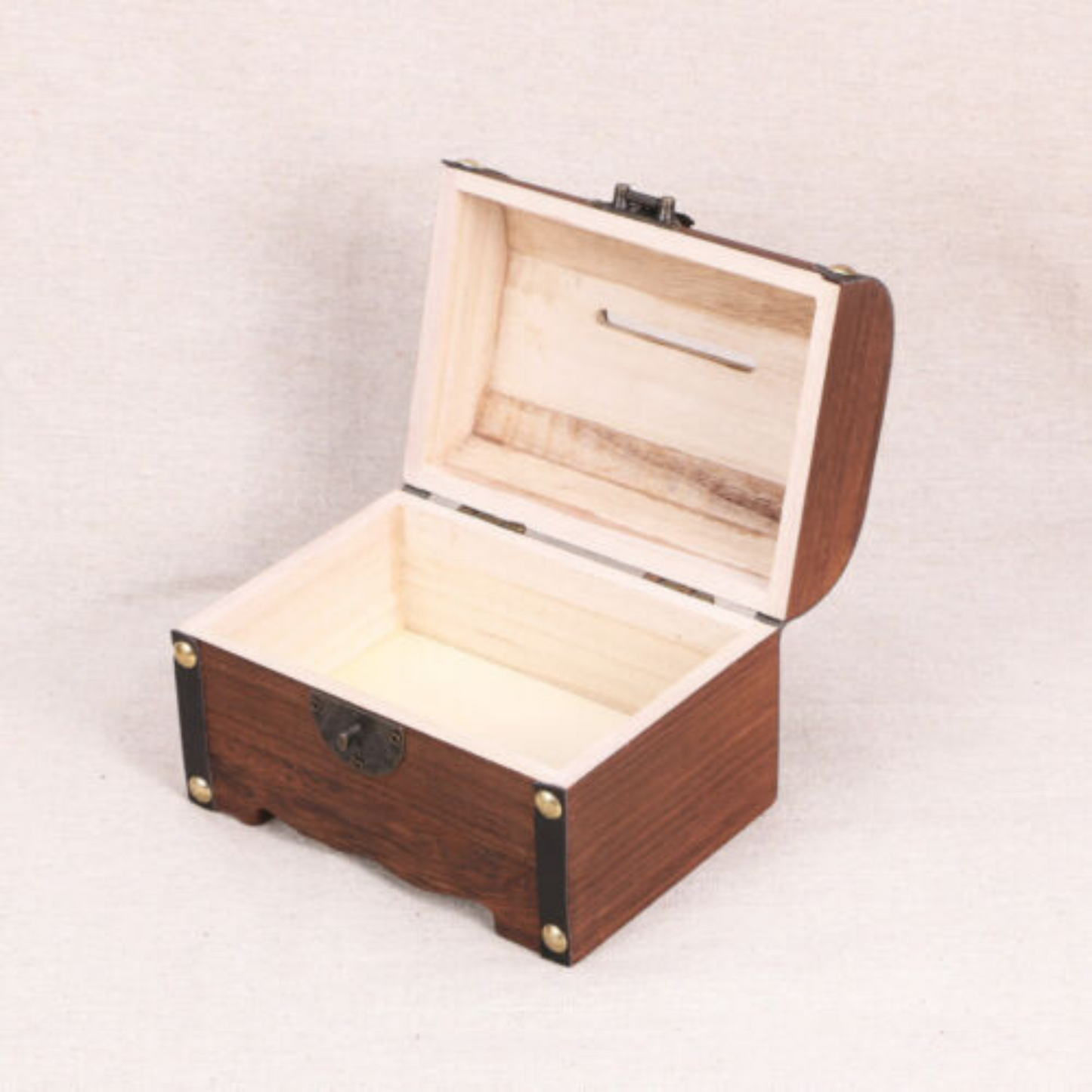Retro Wooden Treasure Chest Vintage Money Storage Coin Piggy Bank Case
