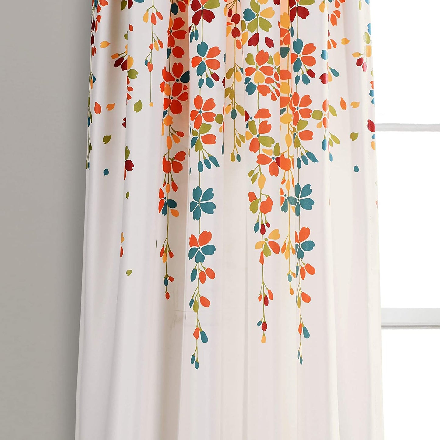 Weeping Flowers Room Darkening Window Panel Curtain Set 84X52 inch - Turquoise and Tangerine