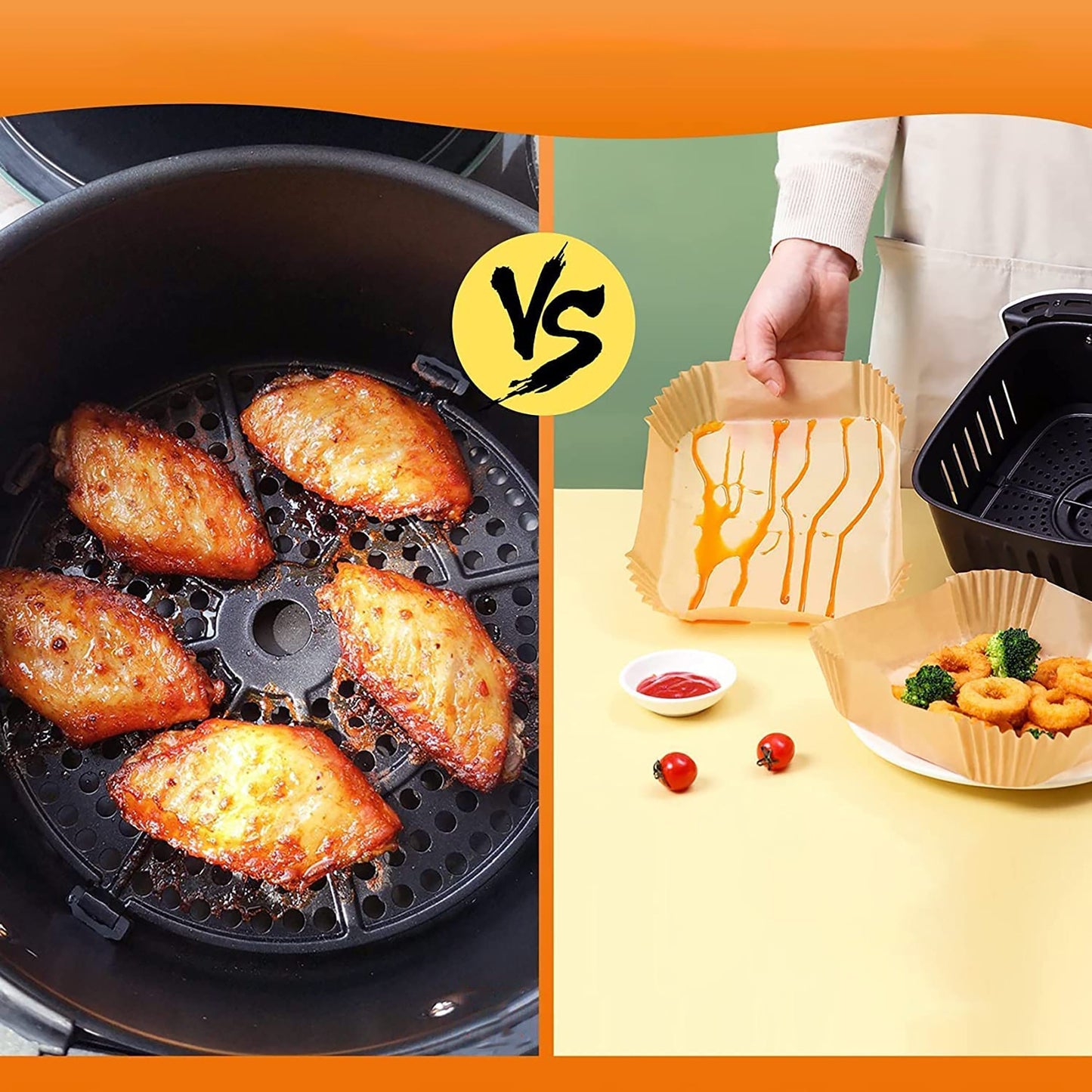 Air Fryer Square Disposable Parchment Paper Liner 7.9 Inch 100 PCS - Brown