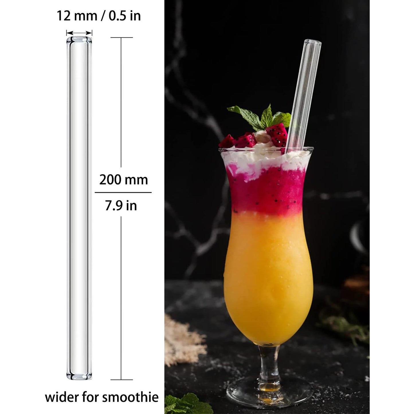 Reusable Drinking Glass Straws with 2 Cleaning Brushes 10 Clear Straws