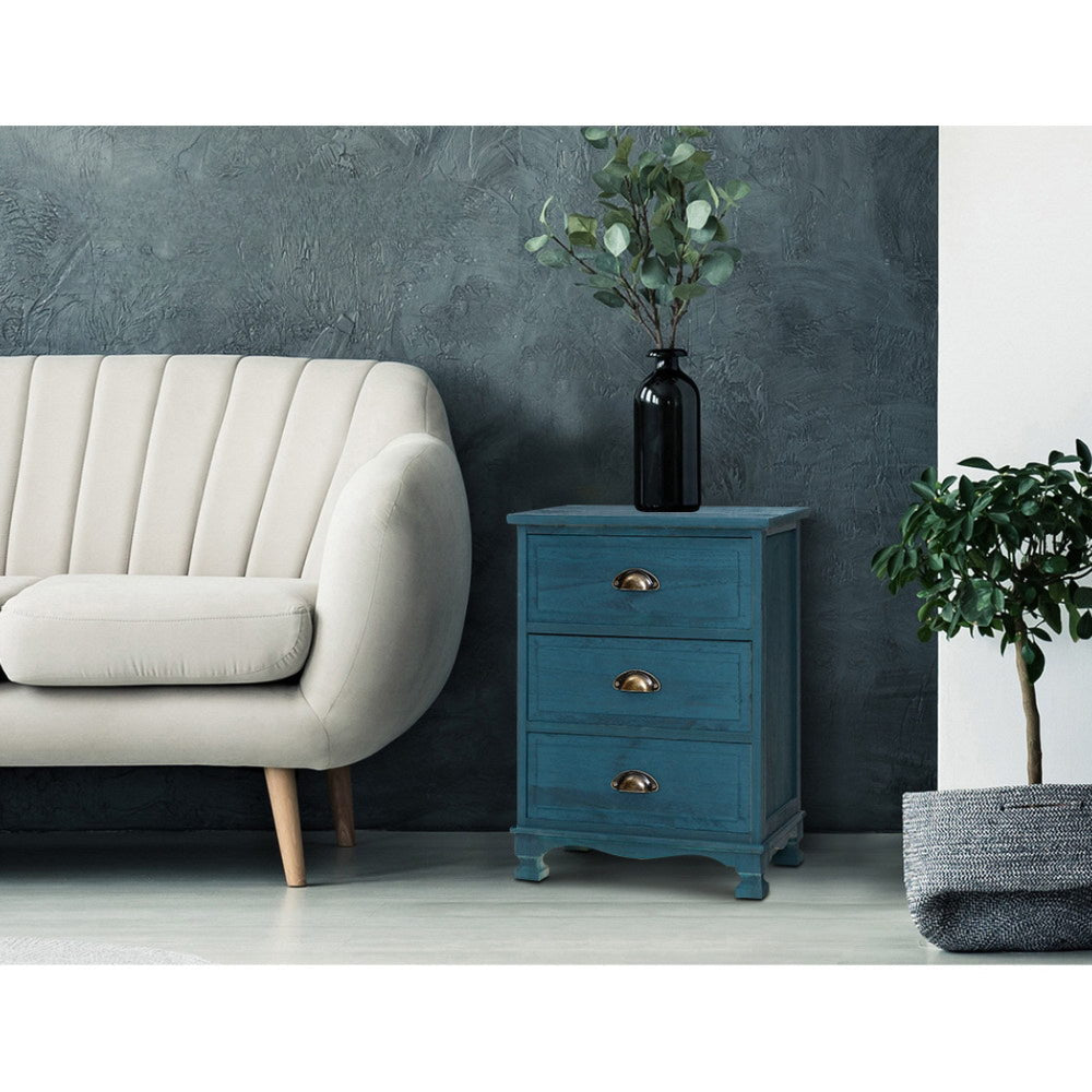 Bedside Tables Drawers Side Table Cabinet Vintage Blue Storage Nightstand