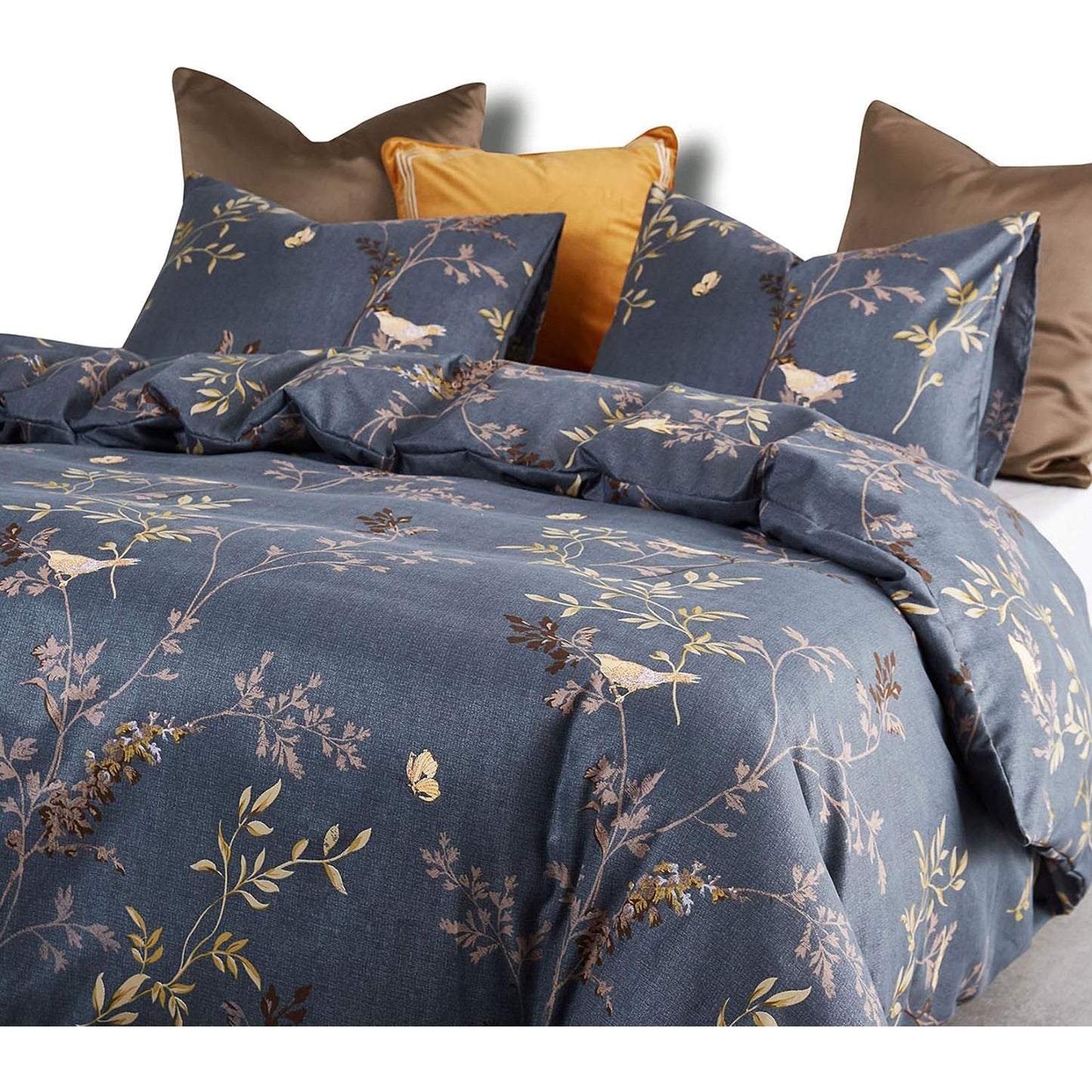 Soft Microfibre Tree Leaves Pattern Printed Quilt Cover Set - Dark Grey