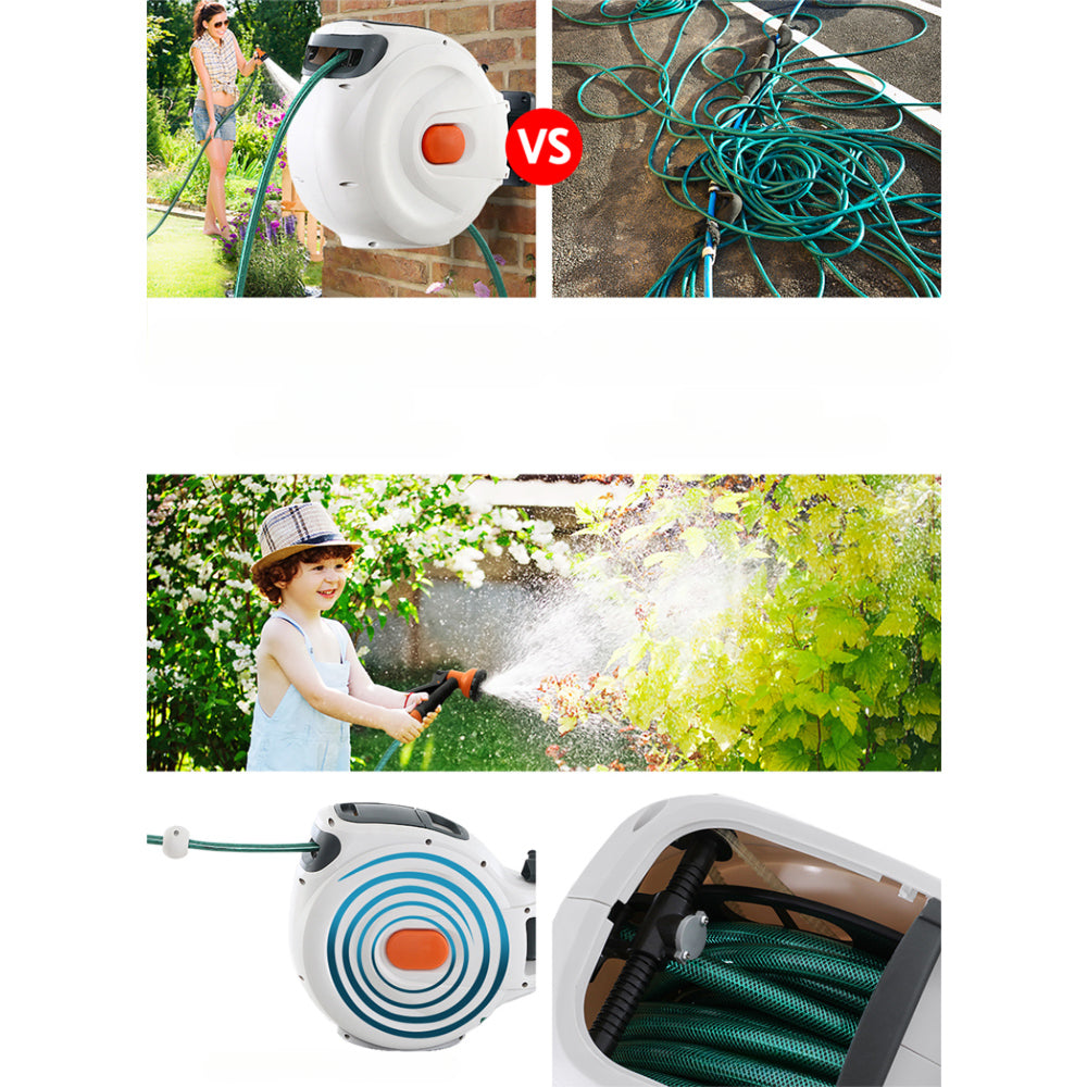 10M Retractable Water Hose Reel Garden Spray Gun Storage AutoRewind