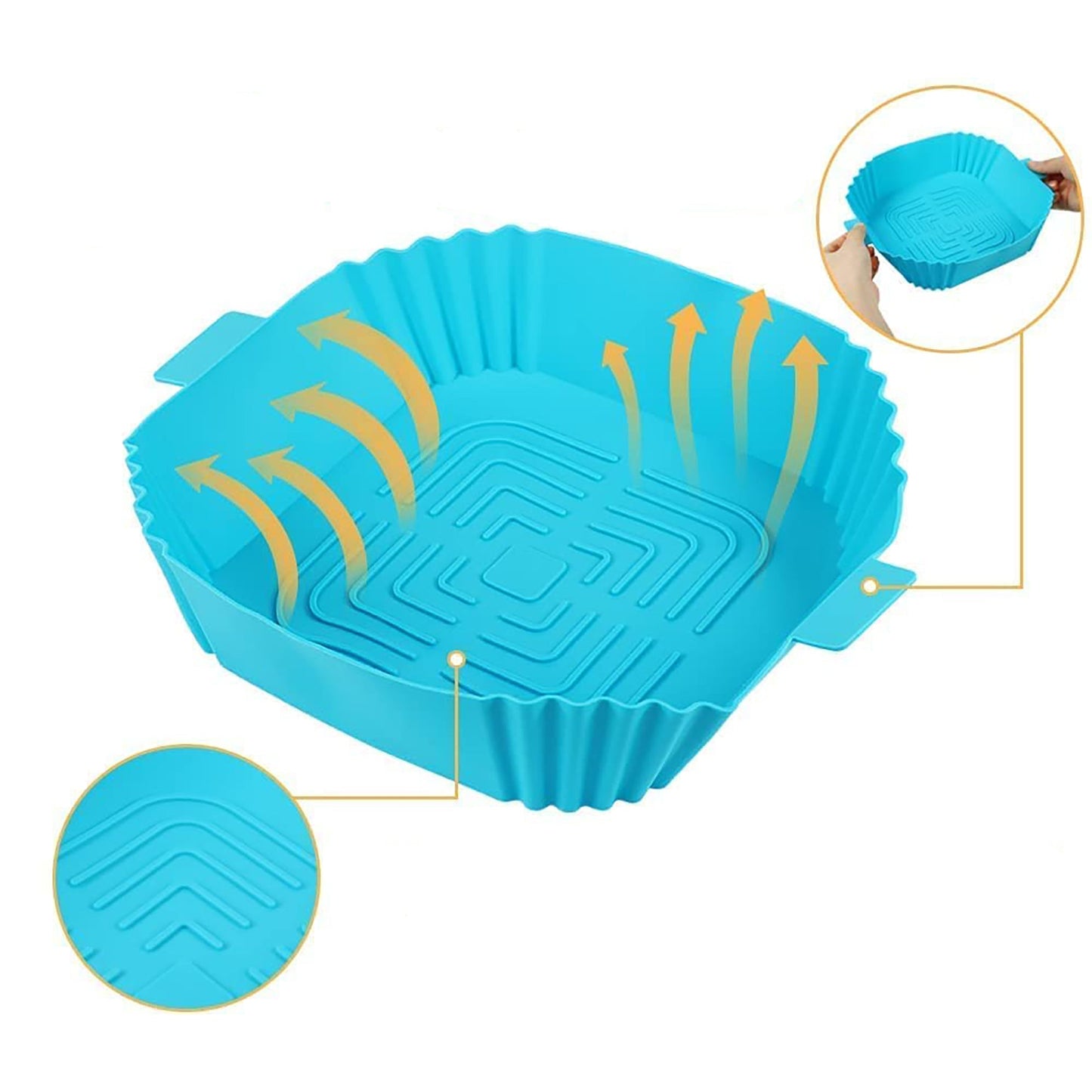 Square Air Fryer Silicone Reusable Liner Tray Pots 2 Pcs - Grey and Blue