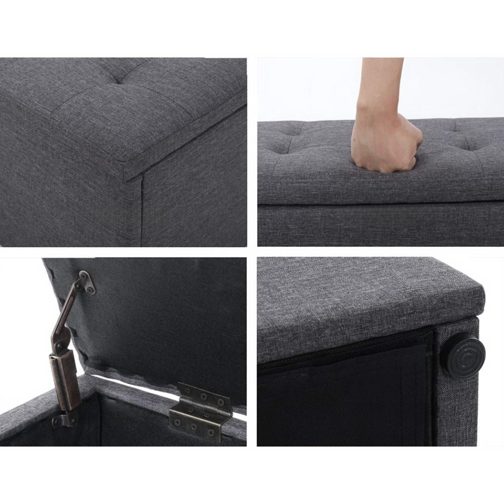 Storage Ottoman Blanket Box Linen Foot Stool Rest Chest Couch Grey