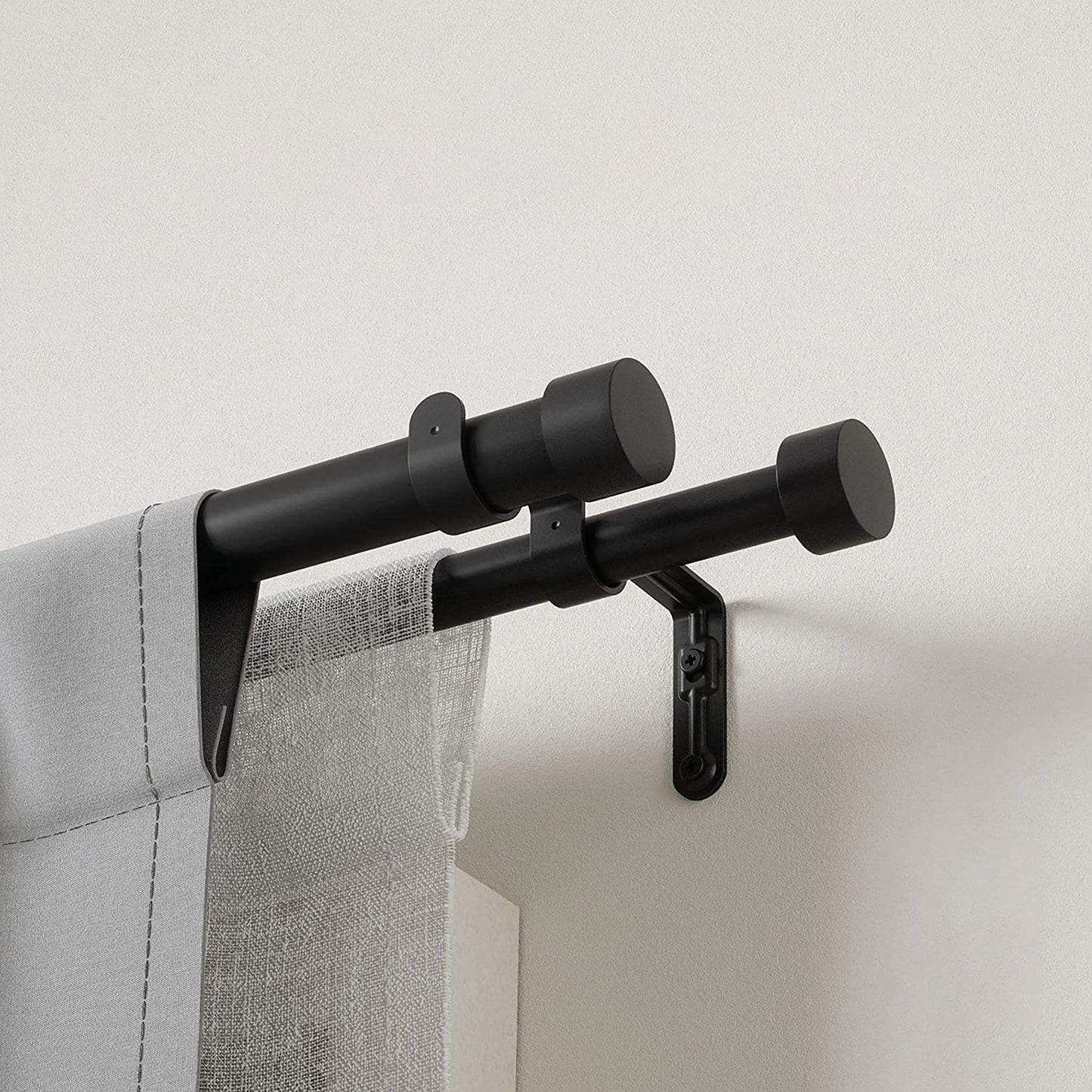 Double Curtain Rod Includes 2 Matching Finials Brackets and Hardware 1 Inch - Black