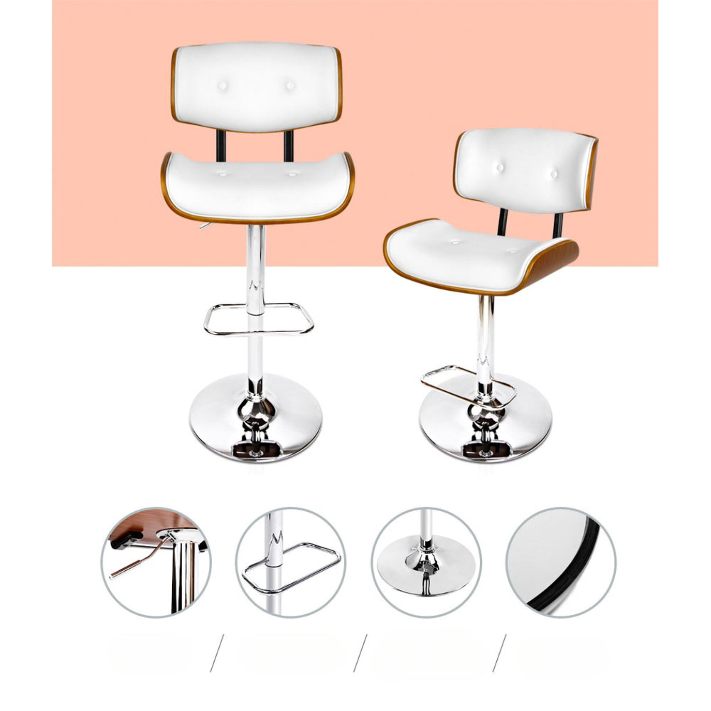 Set of 2 Wooden Gas Lift Bar Stool - White and Chrome