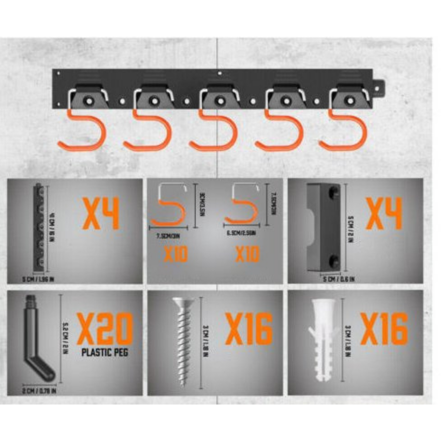 64in Wall Mounted Garden Tool Hanger Shed Garage Organizer Rack