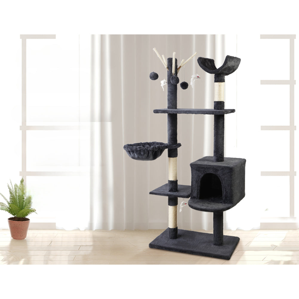 Cat Tree Scratching Post Tower House Furniture Wood - 140cm