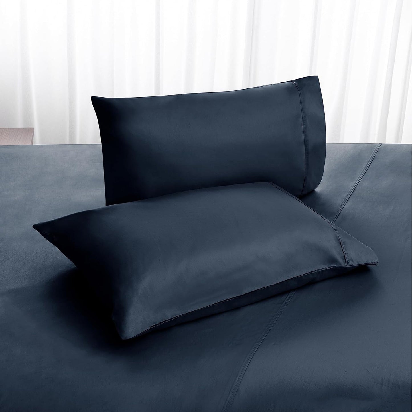 800TC Pure 100% Natural Cotton Sateen Weave Bed Sheet Set - Dark Blue